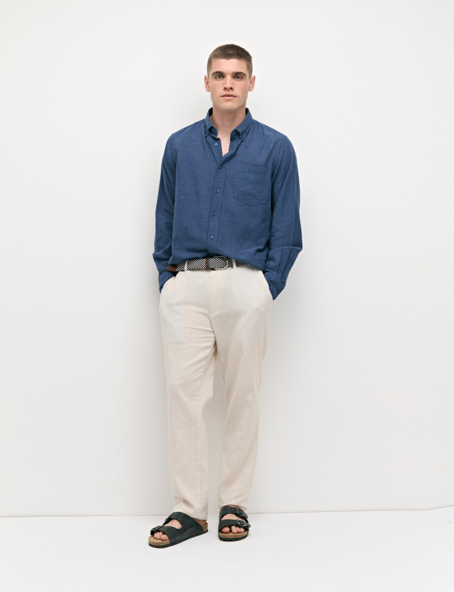 CAMISA DE LINO HARRINGTON LABEL - Azul Piedra 