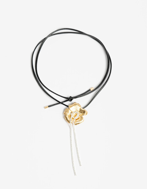 Collares Cortos Color Collar Corto Con Flor - Dorado Oro Amarillo