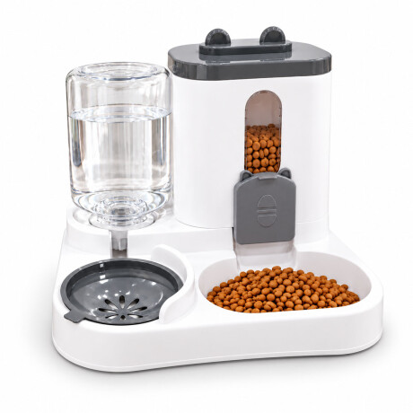 Plato Bebedero Dispensador 2En1 Alimento Agua 0,8L Mascotas Gris