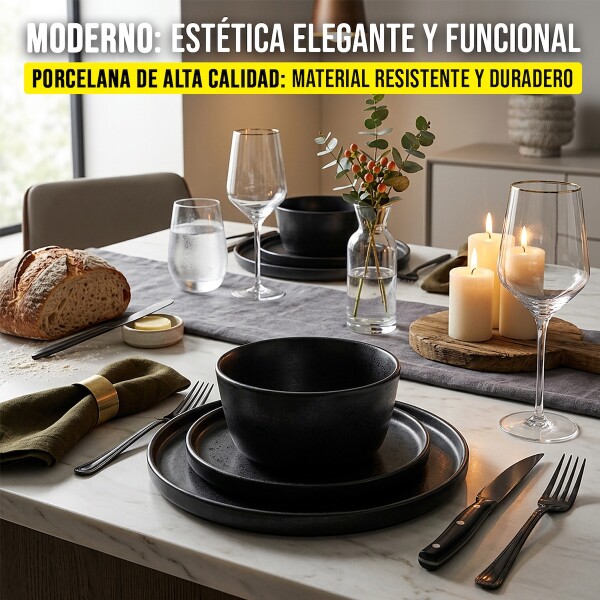 Juego De Vajilla Completo 16 Piezas Ceramica Loza Moderno IMBACK Color Negro Juego De Vajilla Completo 16 Piezas Ceramica Loza Moderno IMBACK Color Negro