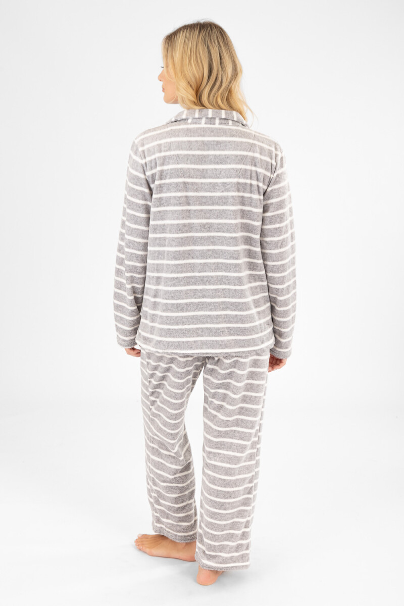 Pijama americano polar rayado Gris melange