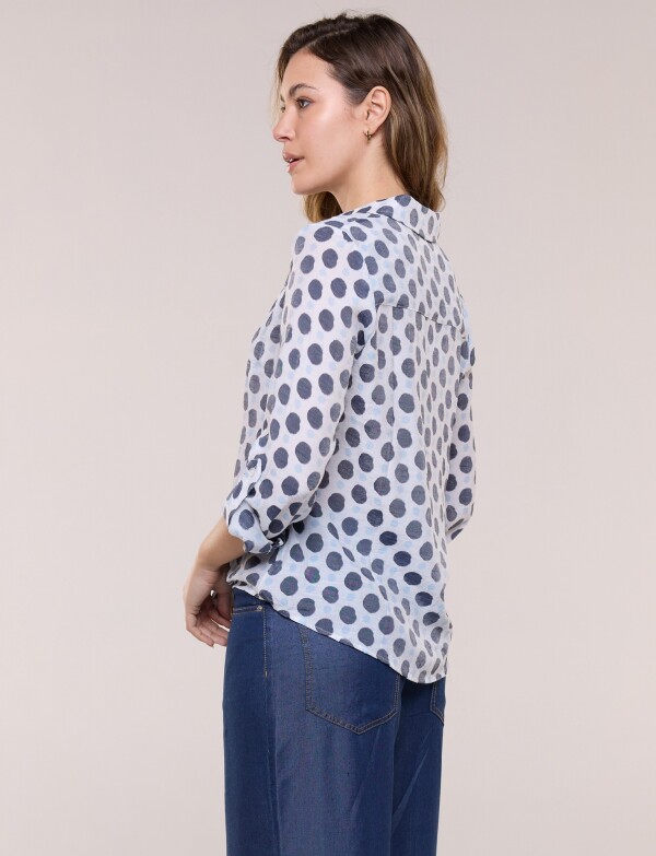 Camisa Lunares Con Nudo Frontal Y Bolsillo BLANCO/MULTI