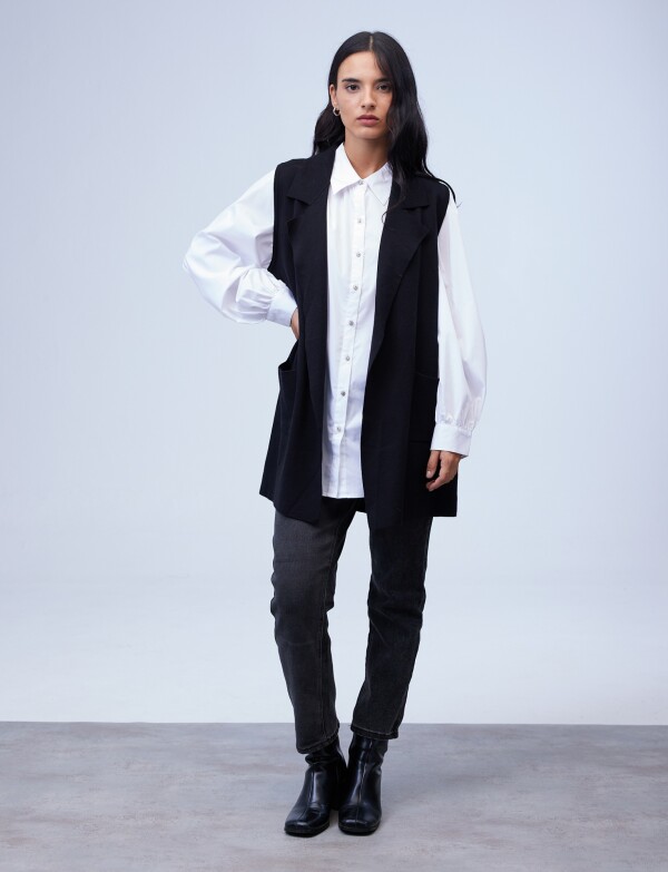 Chaleco Largo Solapa NEGRO