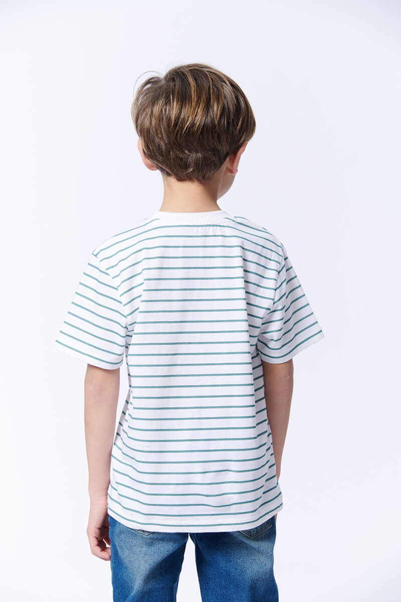 Remera Manga Corta Estampa Rayas Blanco Y Verde