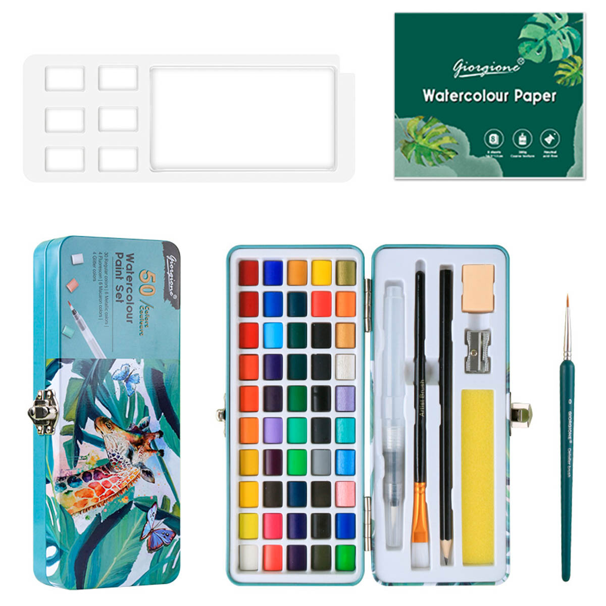 Set Pintura Acuarelas 45 Colores + Accesorios Arte - Celeste 