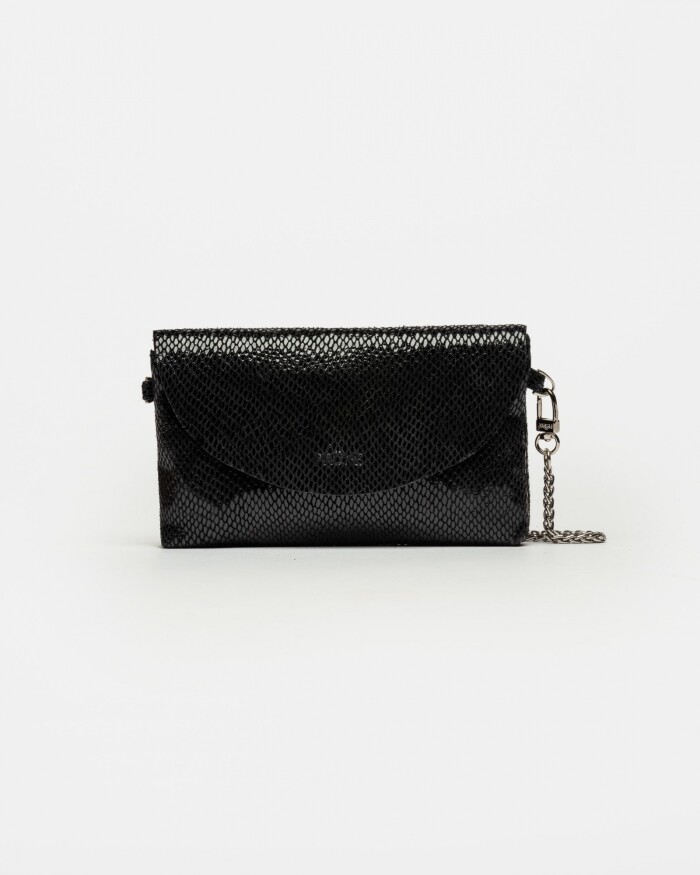 Mini Bag Viena En Cuero Snake Metalizado Negro