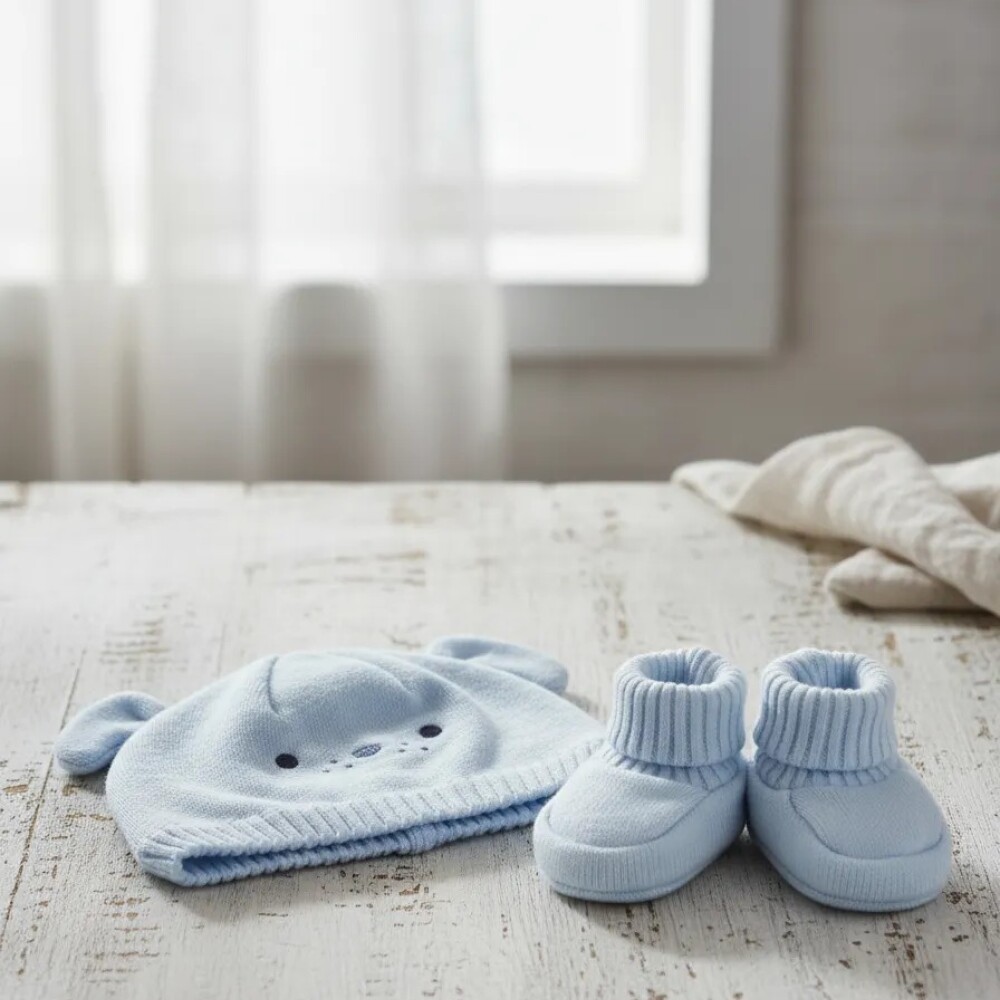 Set Gorro y escarpines de algodón carters celeste