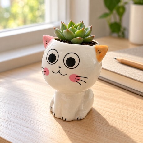 Maceta de cerámica gato con bigotes Blanco