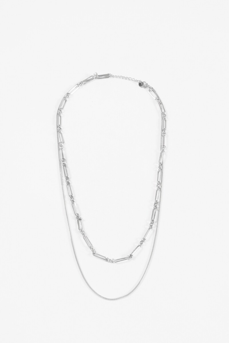 Collar acero doble cadena plateado