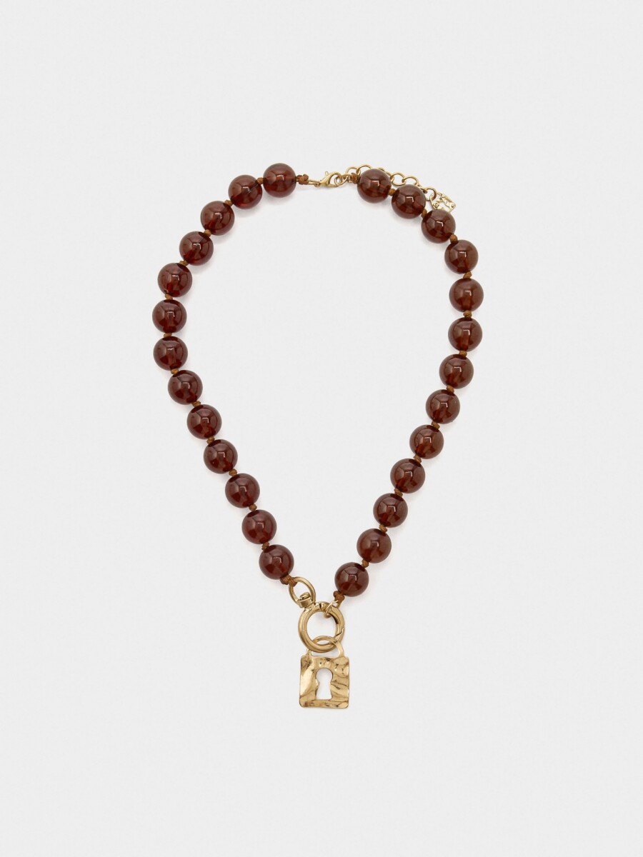 Collar Corto De Cuentas Efecto Piedra marron