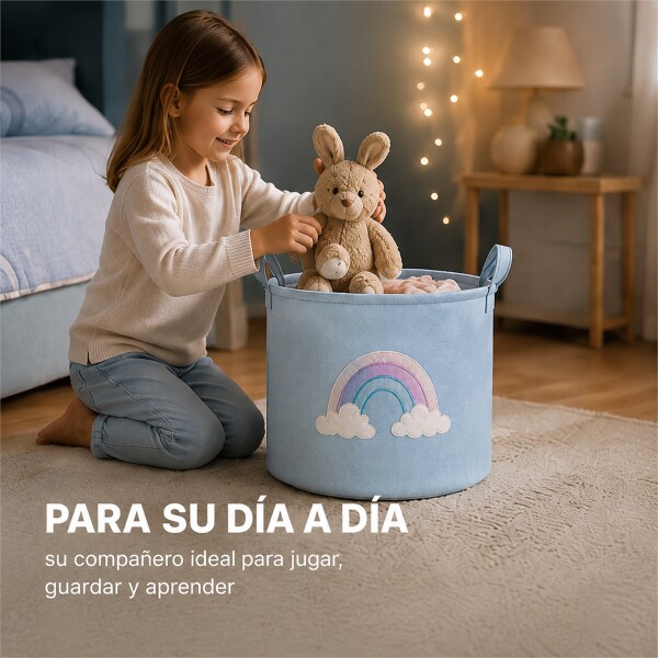 Canasto Organizador Infantil Arcoíris Tela Multiuso Bebé Celeste 1