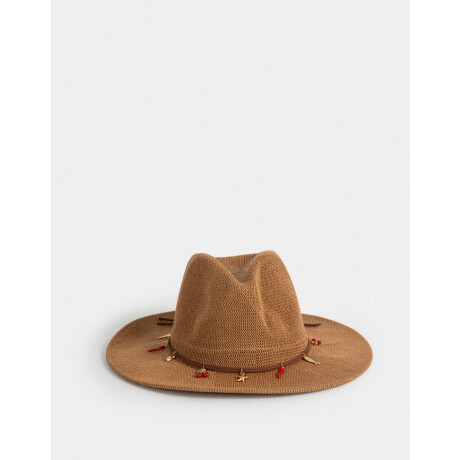 Sombrero Con Charms Marron Beige