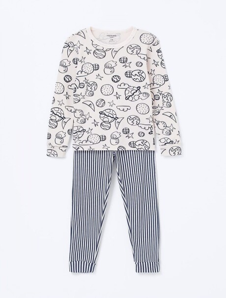 PIJAMA INFANTIL ESTAMPADO EN ALGODÓN BLANCO