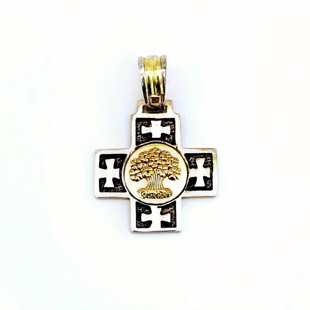 Cruz de plata 925 y double en oro 18 ktes, ARBOL DE LA VIDA. 