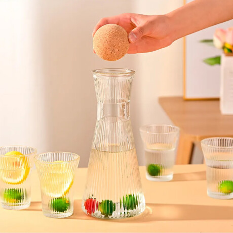 Set de vasos y botella de vidrio con tapa de bambú reutilizable 500ml Transparente
