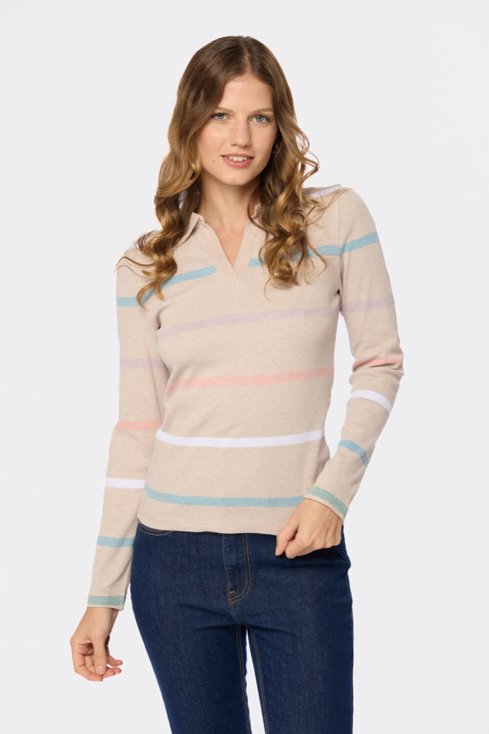 REMERA POLO RAYADA Beige