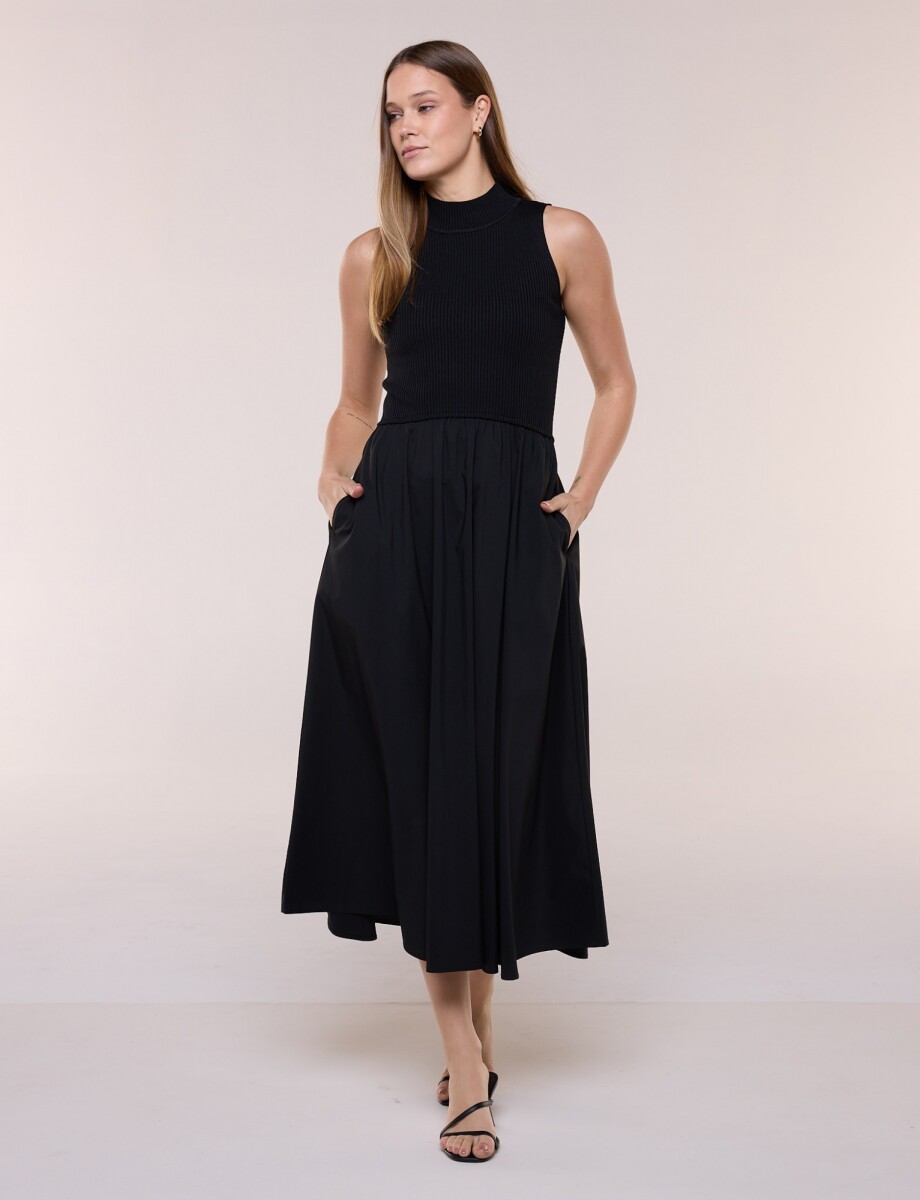 Vestido Midi Combinado - Negro 