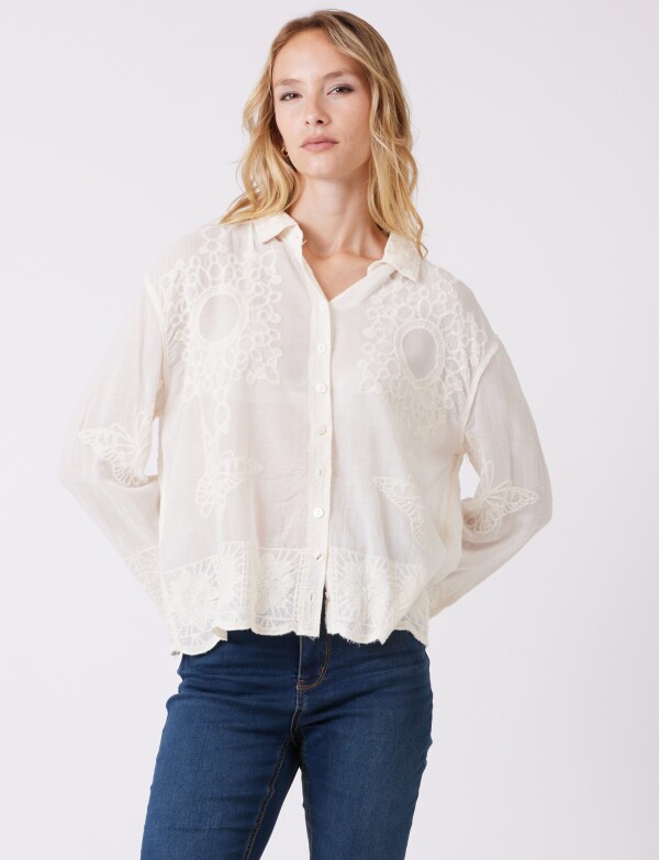 Camisa Algodon Bordada CRUDO