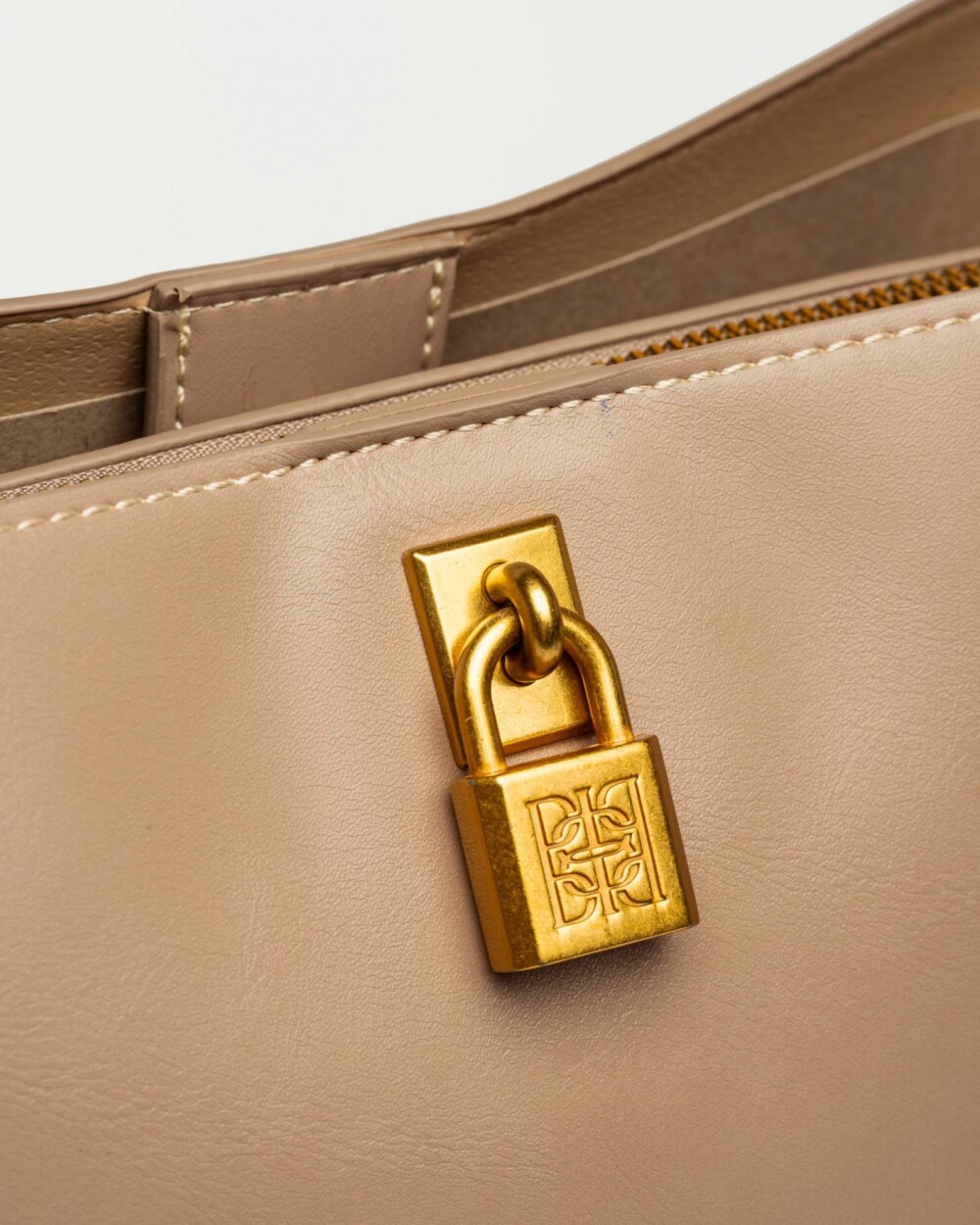 Bolso The Lock en efecto cuero liso Taupe