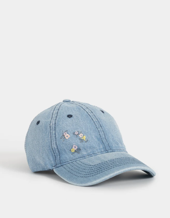 Caps Flores Gorra Denim Florcitas - Azul Gastado
