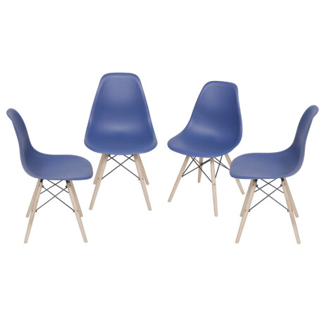 Kit x4 Silla Eames DKR Base En Madera Azul Marino
