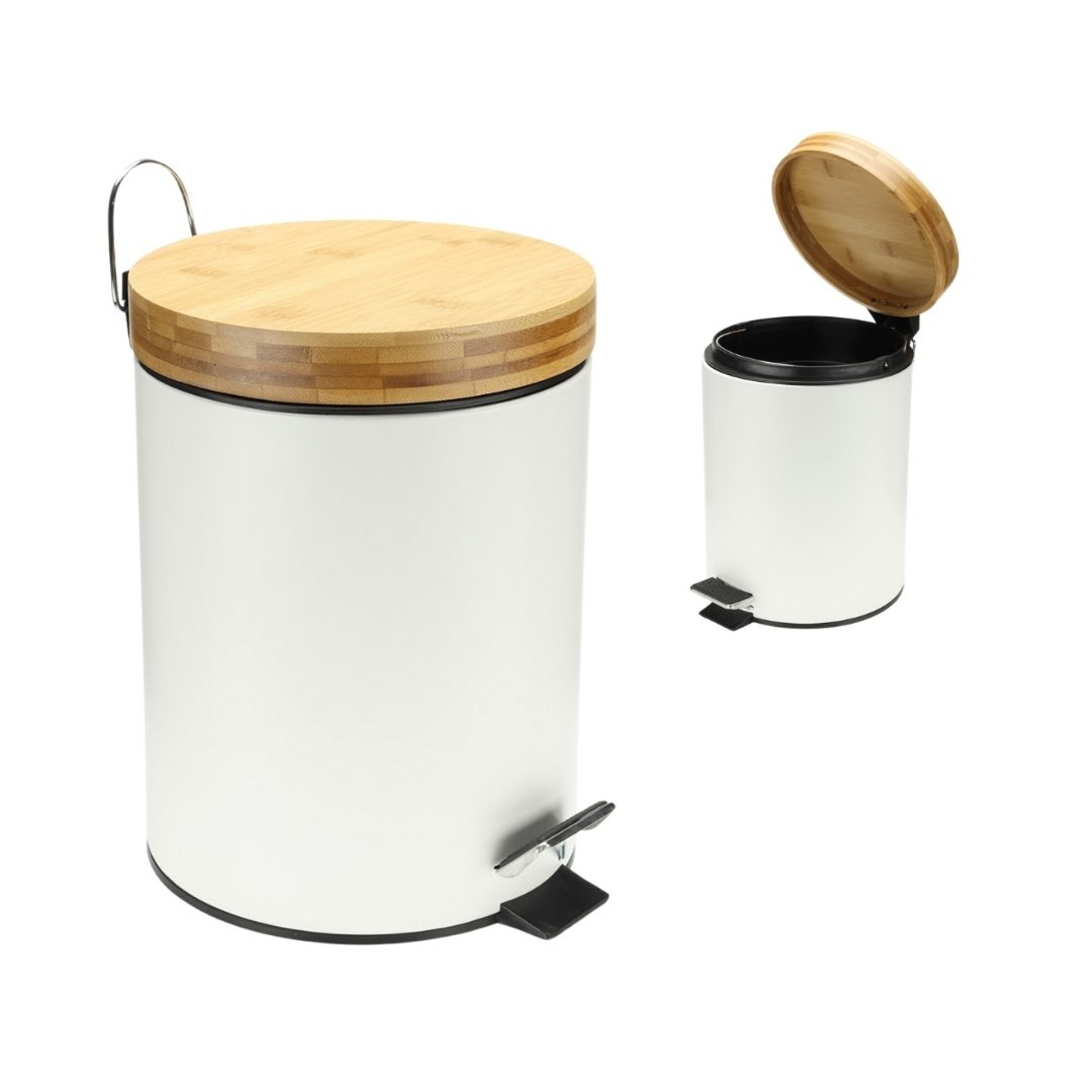 Tacho Basura Extraible 5 Litros Blanco Mate Bambu Papelera