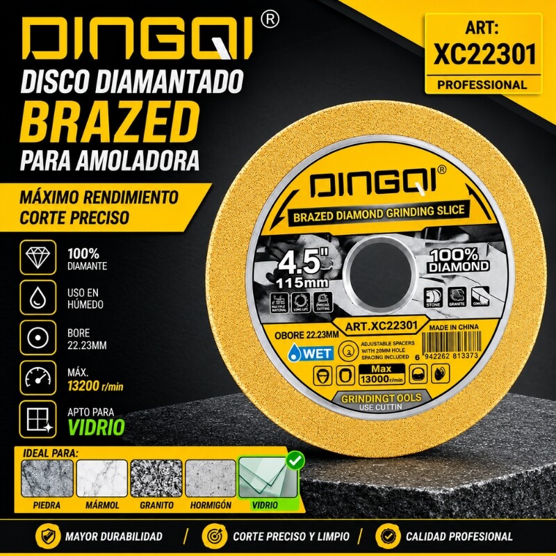 DINGQI DISCO DIAMANTADO SOLDADO AL VACIO MULTIMATERIAL 115MM x15x22.23MM Dingqi Disco Diamantado Soldado Al Vacio Multimaterial 115mm X15x22.23mm