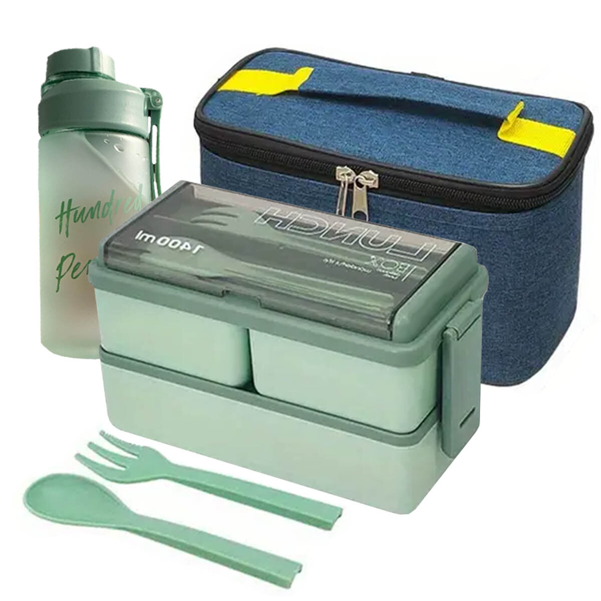 Set De Lunchera Vianda 2Pisos Tupper+ Botella 600ml - Verde 