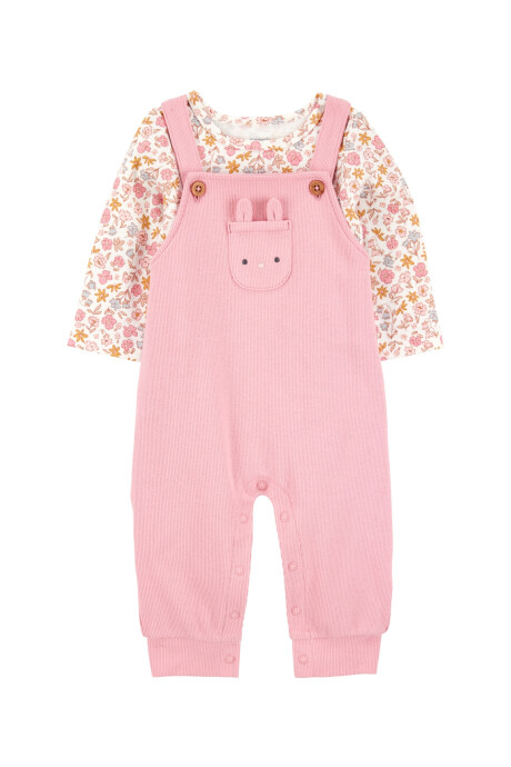 Set dos piezas de algodón, enterito y remera, bolsillo conejita Set dos piezas de algodón, enterito y remera, bolsillo conejita