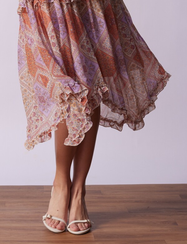 Vestido Midi Volados BEIGE/MULTI