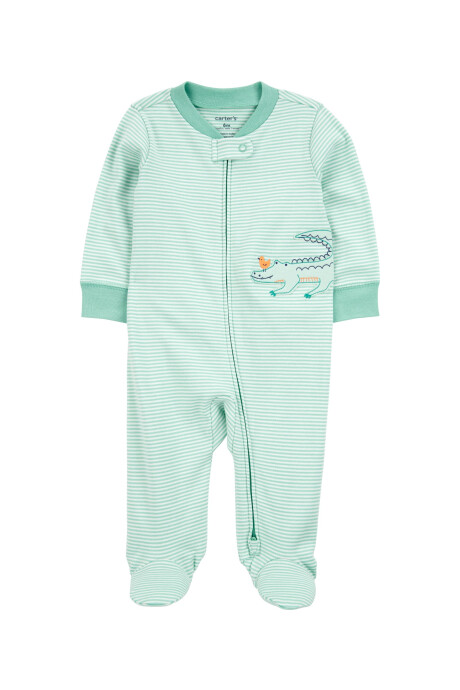 Pijama una pieza de algodón, con pie, estampa caimán Sin color