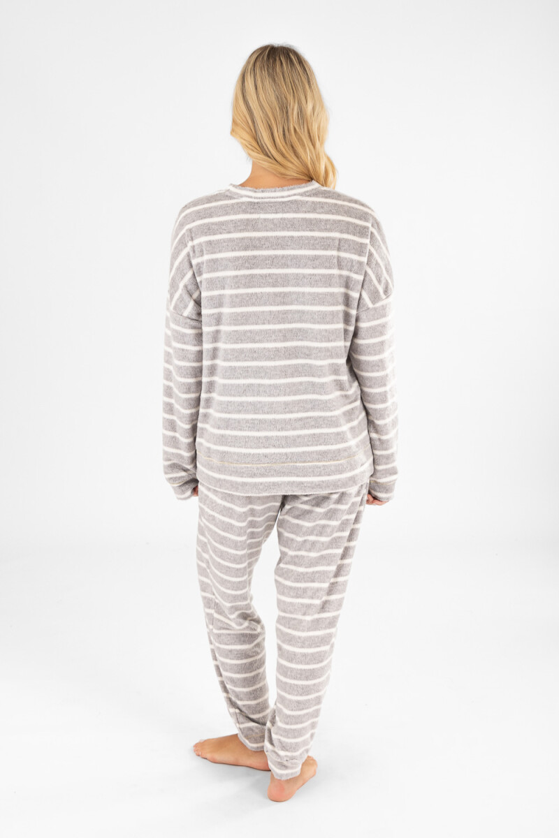 Pijama polar rayado Gris melange