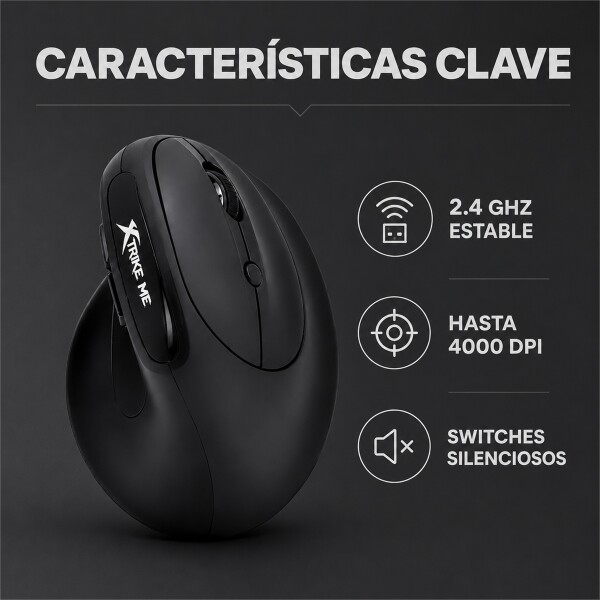 Mouse Vertical Inalámbrico Xtrike Me GW-301 4000 DPI Negro 1