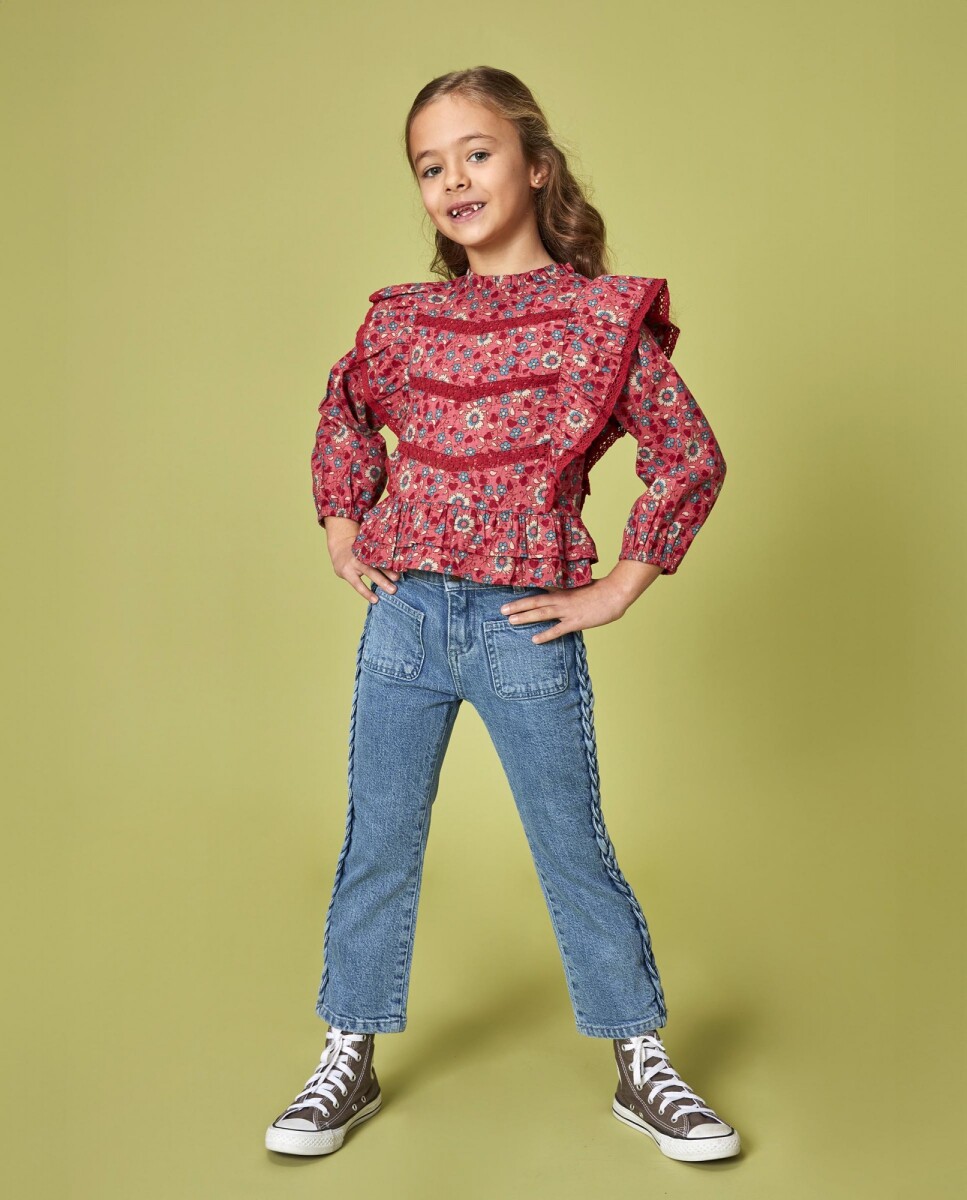 Camisa Estampada De Flores Con Tiras - Rosa 