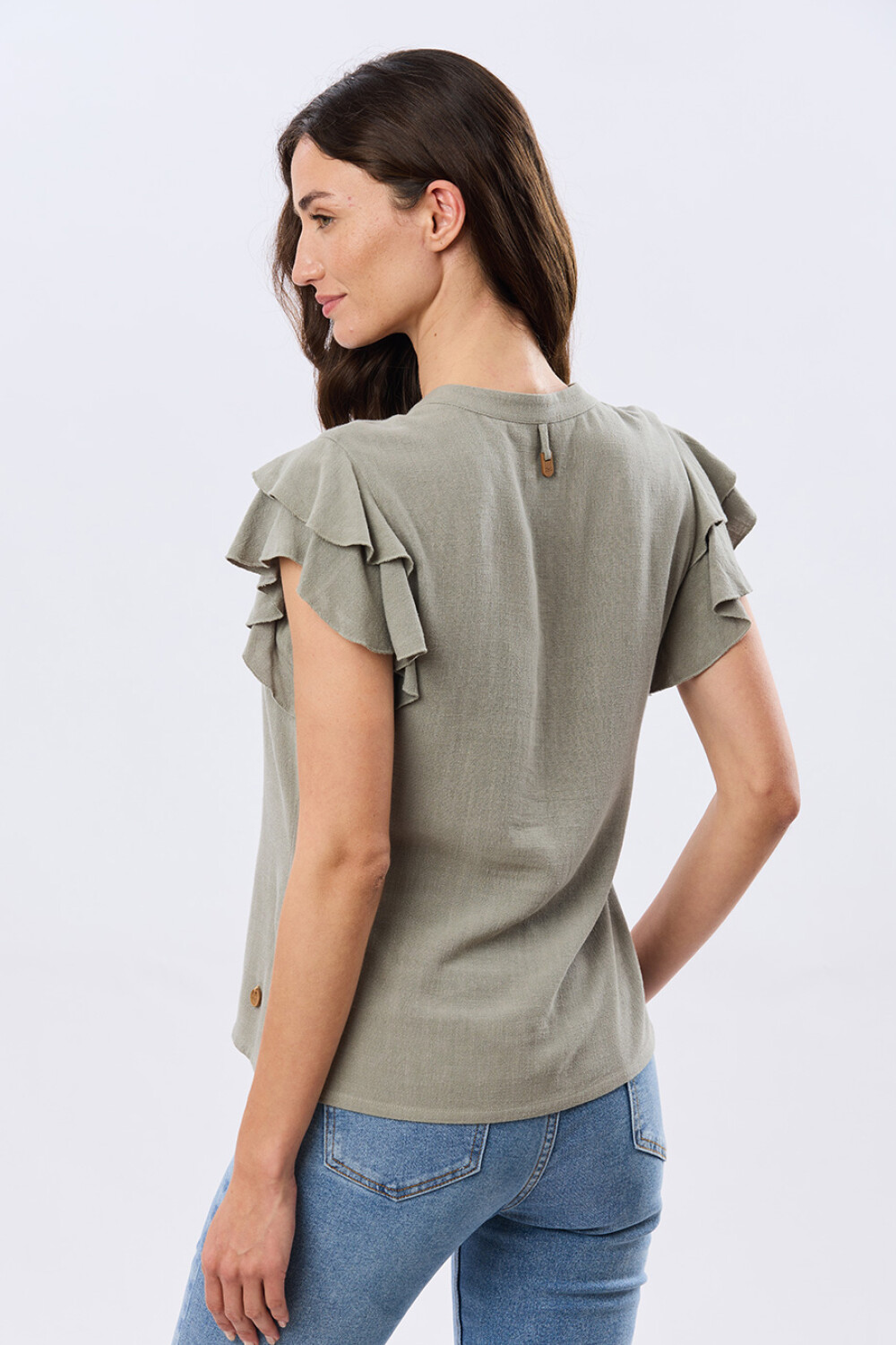CAMISA DE LINO CON VOLADOS Verde