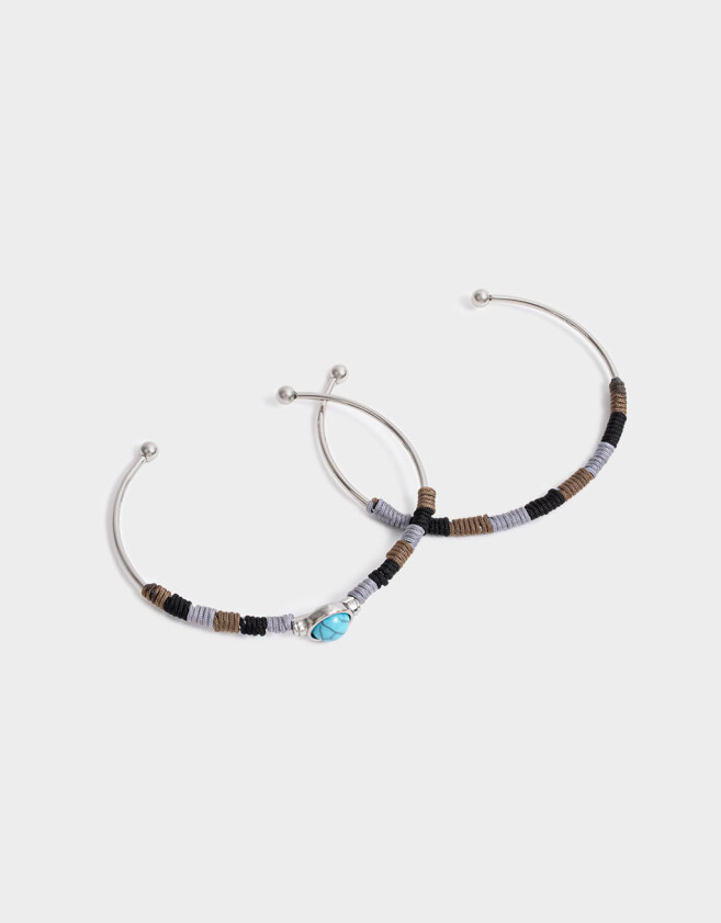 Pulseras Rígidas Sets Piedra Natural Pulseras Rígidas Set X2 Con Piedra - Plateado