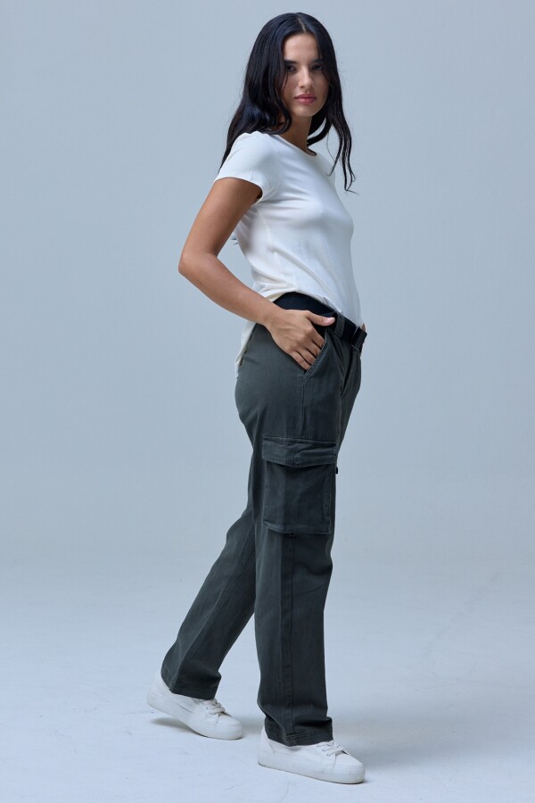 Pantalon Cargo Cinto OLIVA