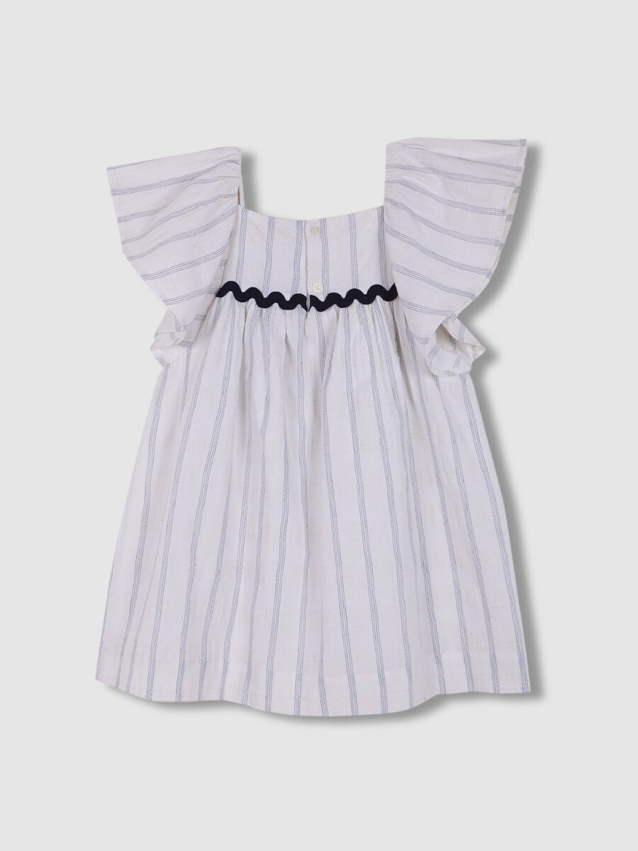 Vestido De Rayas Con Detalle De Ondas Blanco