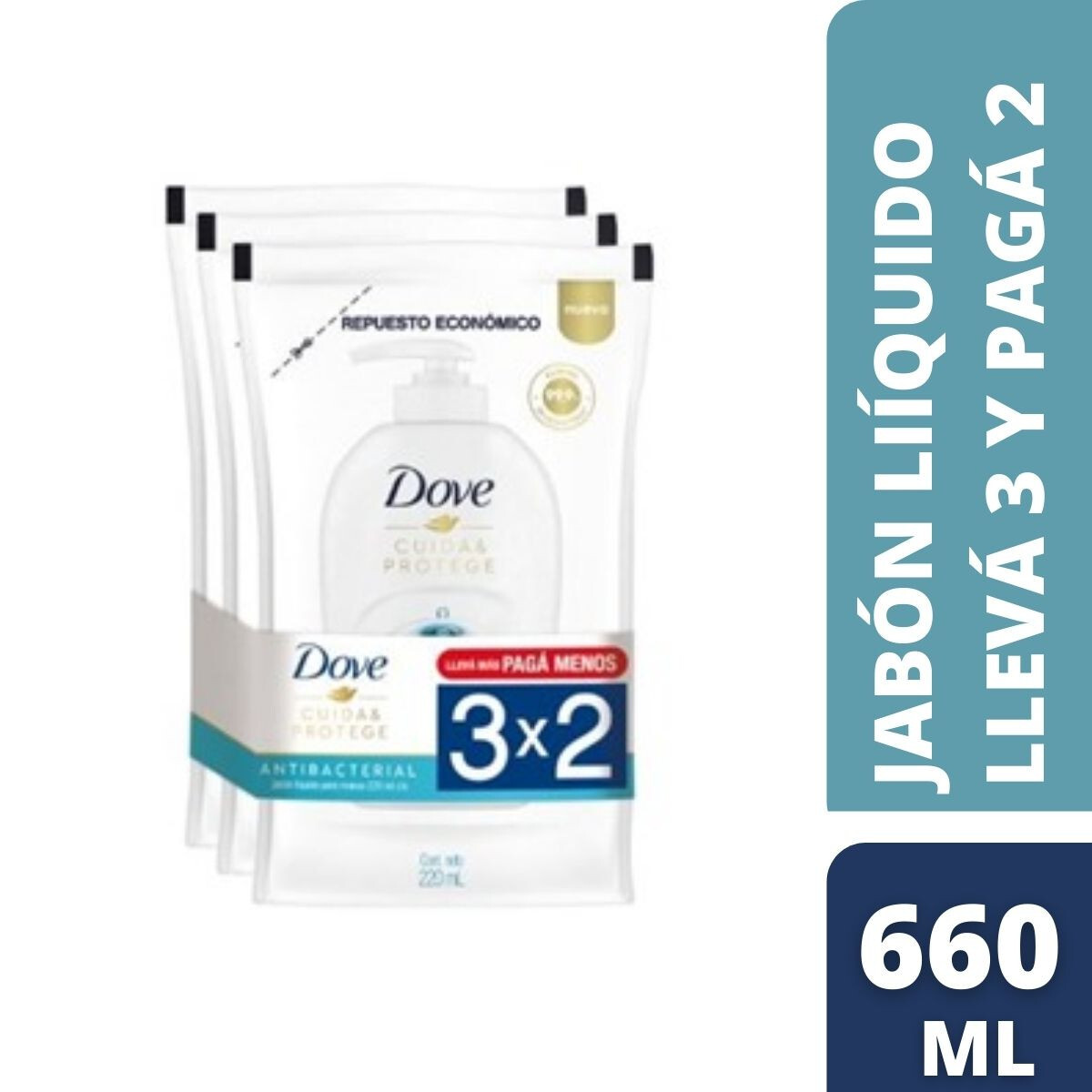 Pack Jabón Líquido Dove Antibacterial 3x2 220ml – Higiene y Protección