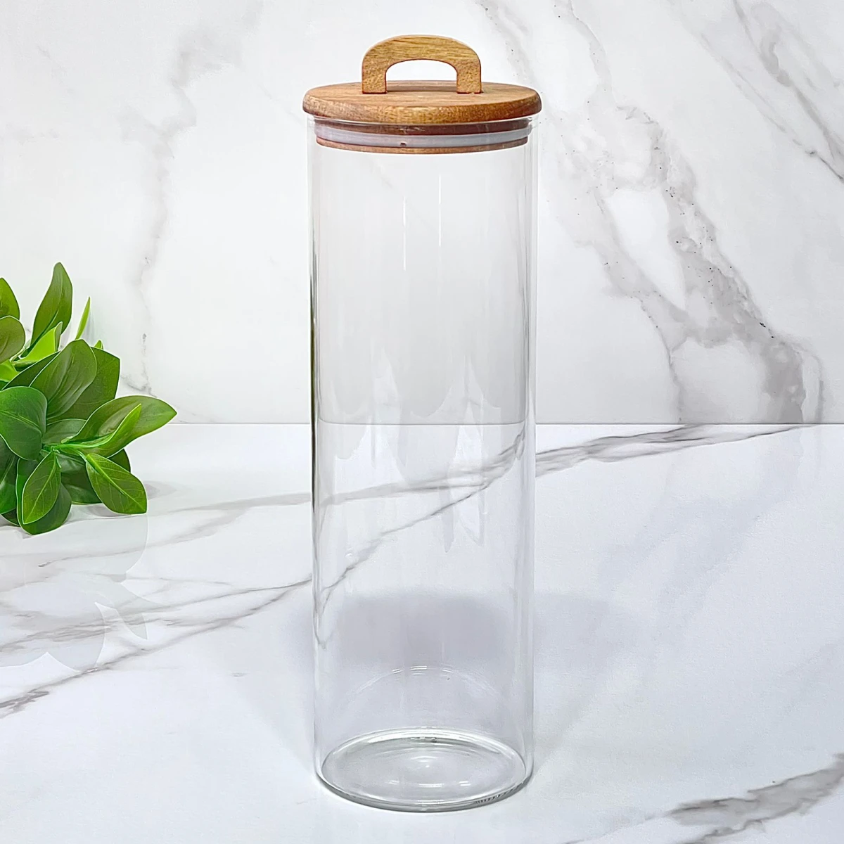 Recipiente Hermético Multiuso Vidrio C/Tapa Acacia 1,800ml (Alto 31cm x Ø 10cm) 