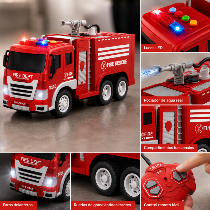 Camion Bomberos Juguete Control Remoto Luces Agua Real Rc Camion Bomberos Juguete Control Remoto Luces Agua Real Rc