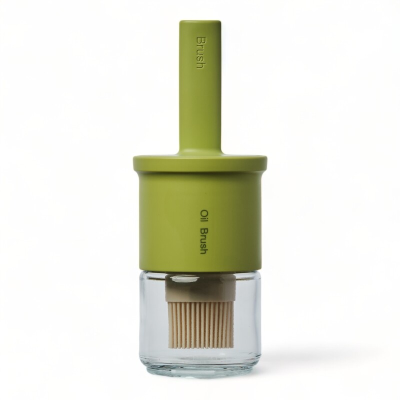 Aceitera Salsera Botella Vidrio 250ml Con Pincel De Silicona Verde