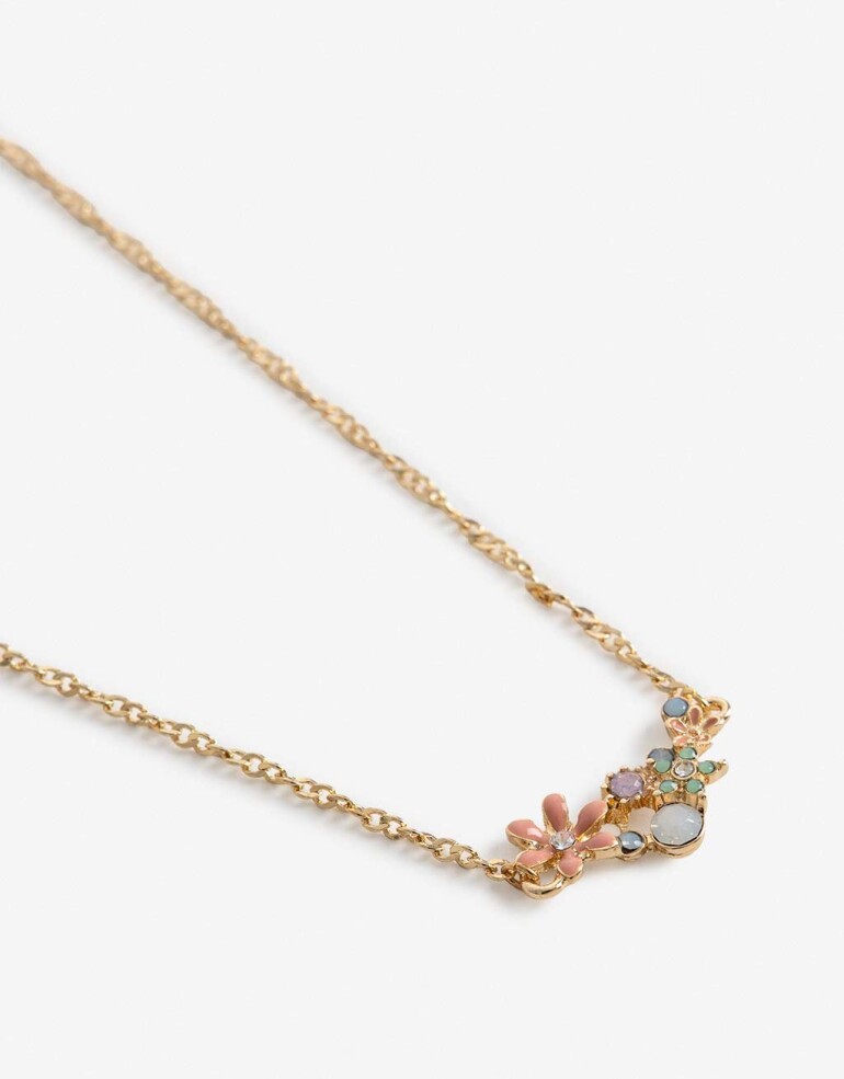 Cadena Corta con Dije Esmalte Collar Con Dije Flor - Dorado