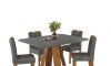 Juego De Comedor - 4 Sillas + Mesa Tapa De Vidrio - Celeste Gris / Gris