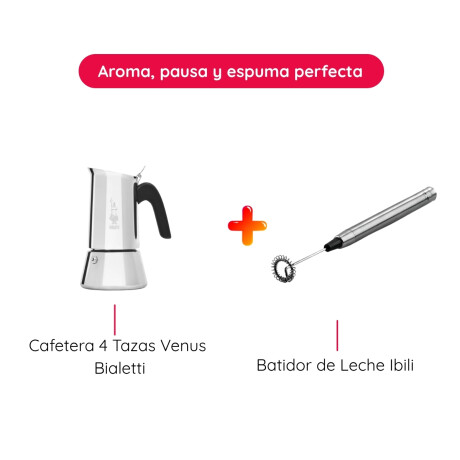 Kit Cafetera Italiana 4 tazas con Batidor de Leche Kit Cafetera Italiana 4 tazas con Batidor de Leche