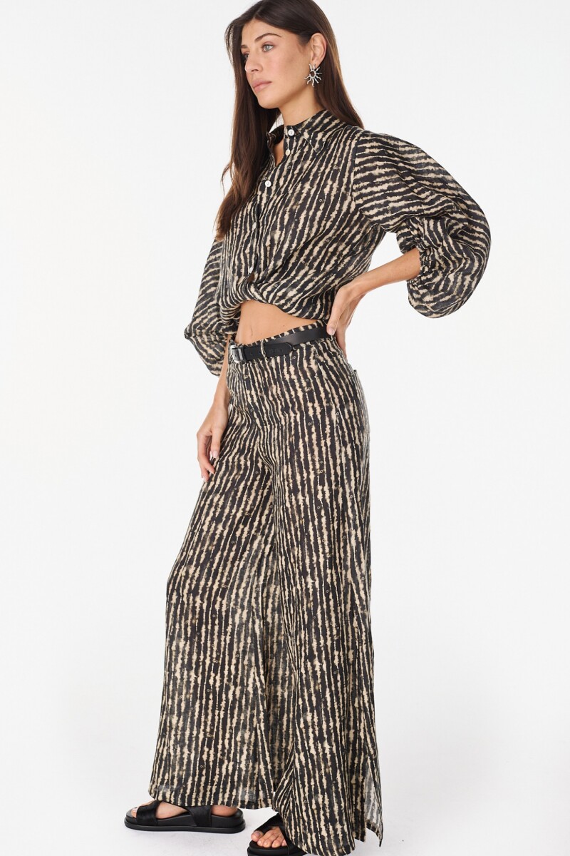 Pantalon Cuarzo Lino Estampa Negro