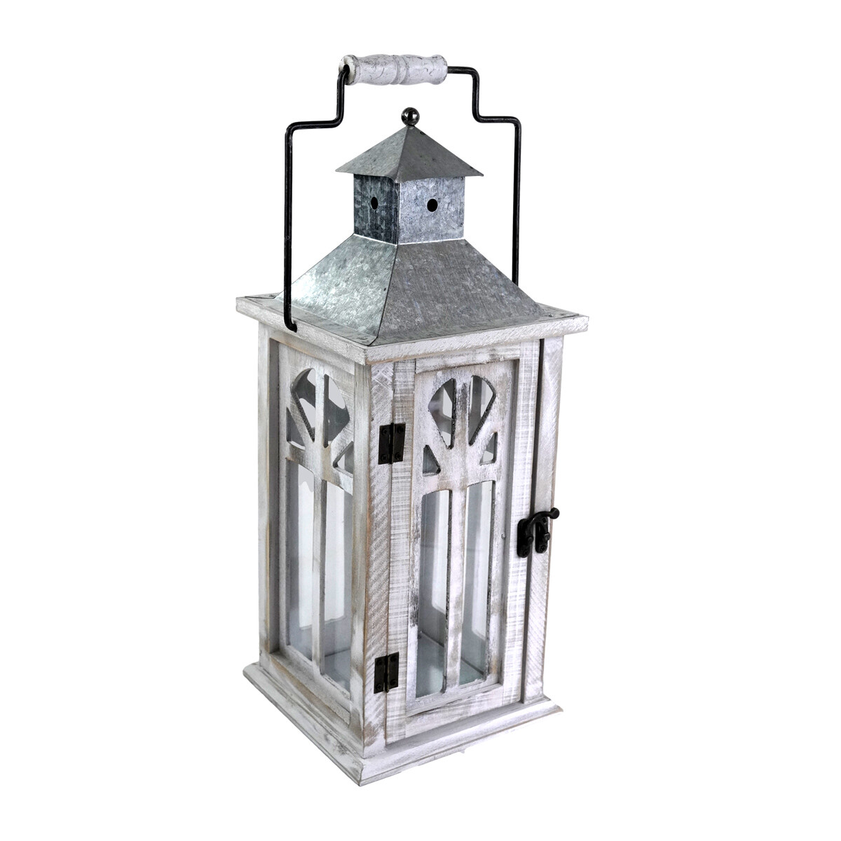 FAROL MADERA Y METAL VINTAGE C/VIDRIO C/ASA 16.5X16.5X43CM 