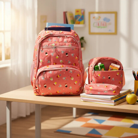 Set Mochila 3 Piezas Estampado Helados Escolar Resistente Rosa