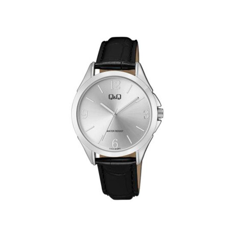 Reloj Q&Q - Malla cuero negro caja acero con esfera gris plata 38 mm