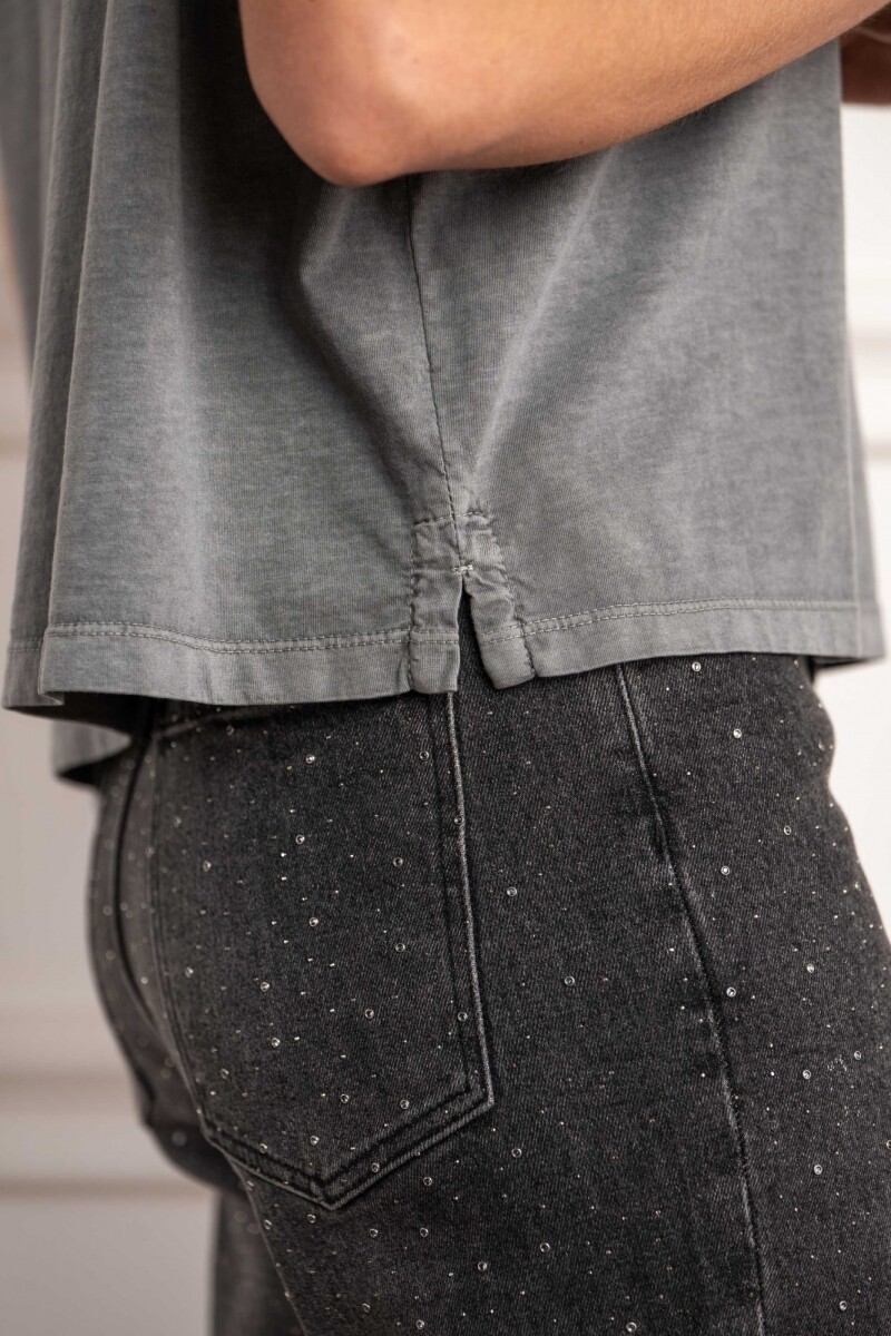 Remera Algodon Lavado Gris Oscuro